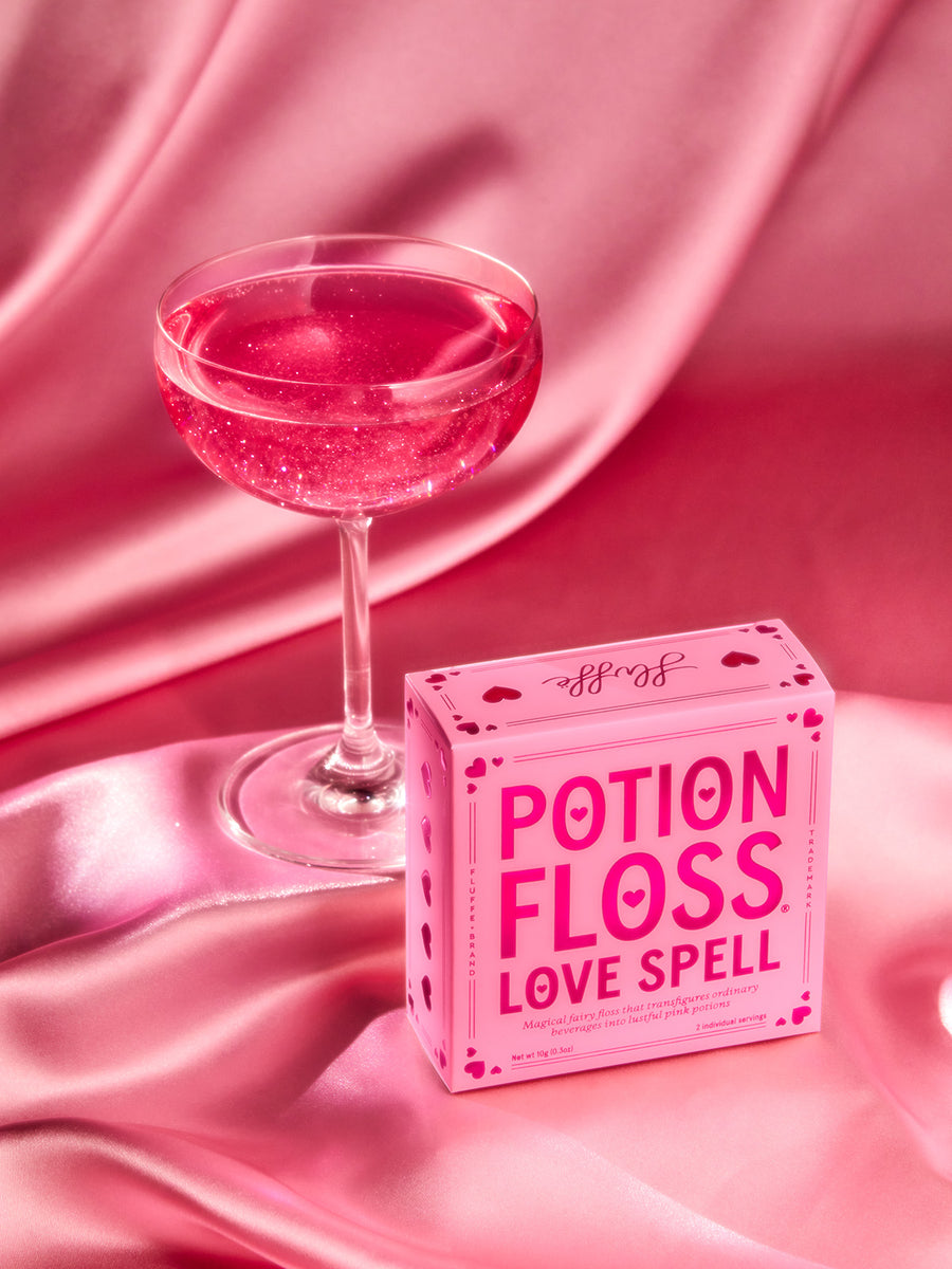 Fluffe Potion Floss Love Spell fairy floss box with glass