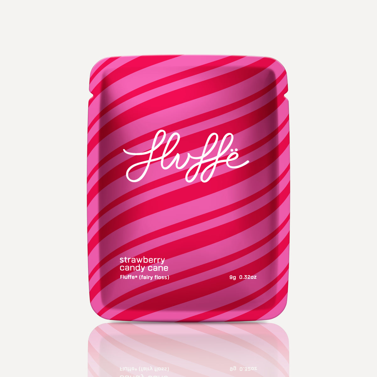 Fluffe Strawberry Candy Cane 9 g bag.