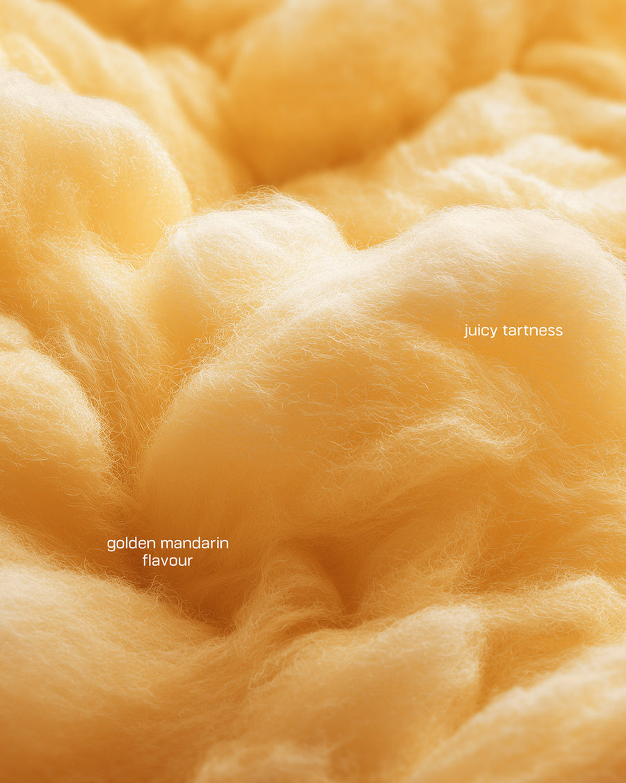 Close-up of golden mandarin Fluffe fairy floss